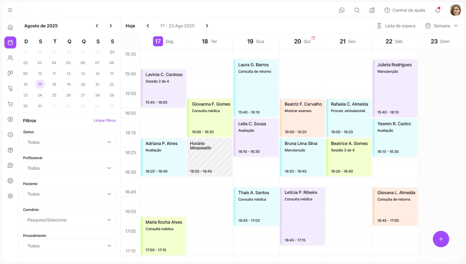 Dashboard do sistema Samed